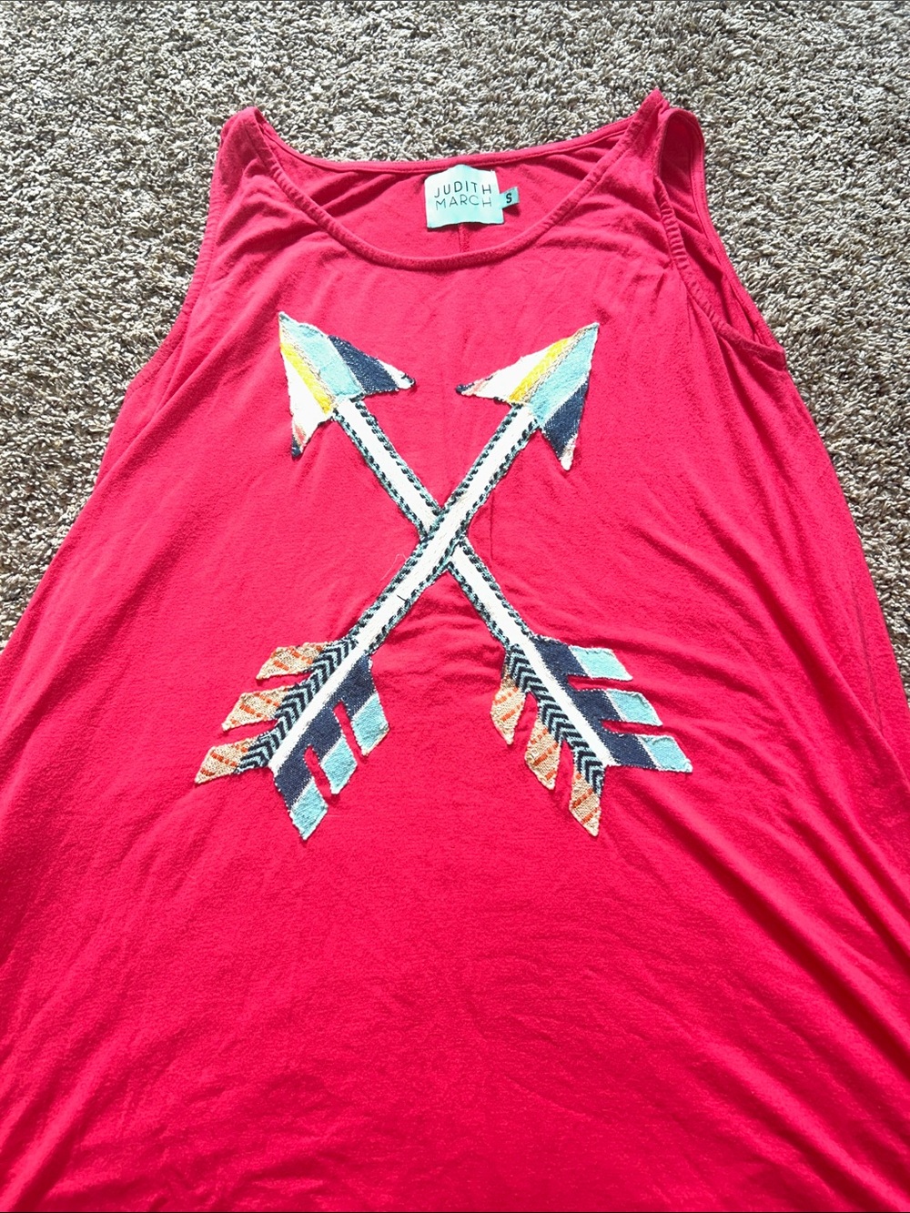 Judith March Red Tank with Crossed Multicolor Arrow Graphic